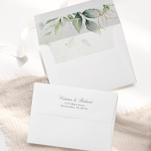 Eucalyptus Greenery Gold Leaves Elegant Envelope