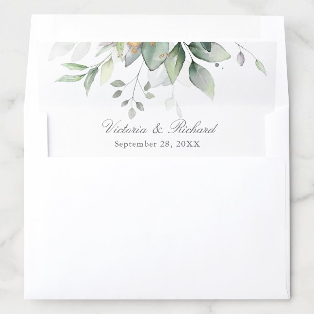 Eucalyptus Greenery Gold Leaves Elegant Envelope Liner (In Envelope)