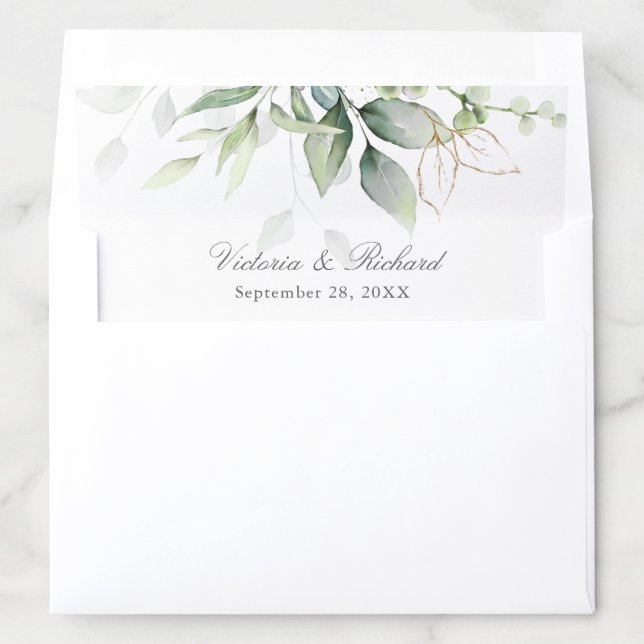 Eucalyptus Greenery Gold Leaves Elegant Envelope Liner (In Envelope)