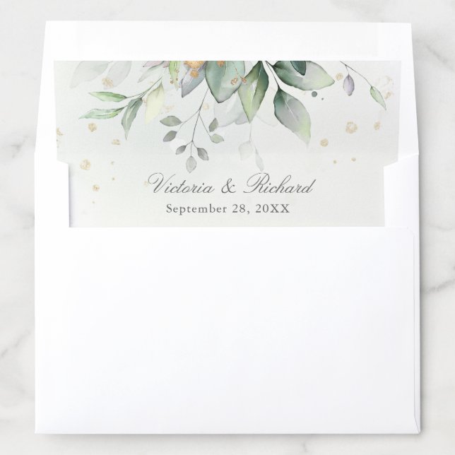 Eucalyptus Greenery Gold Leaves Elegant Envelope Liner (In Envelope)