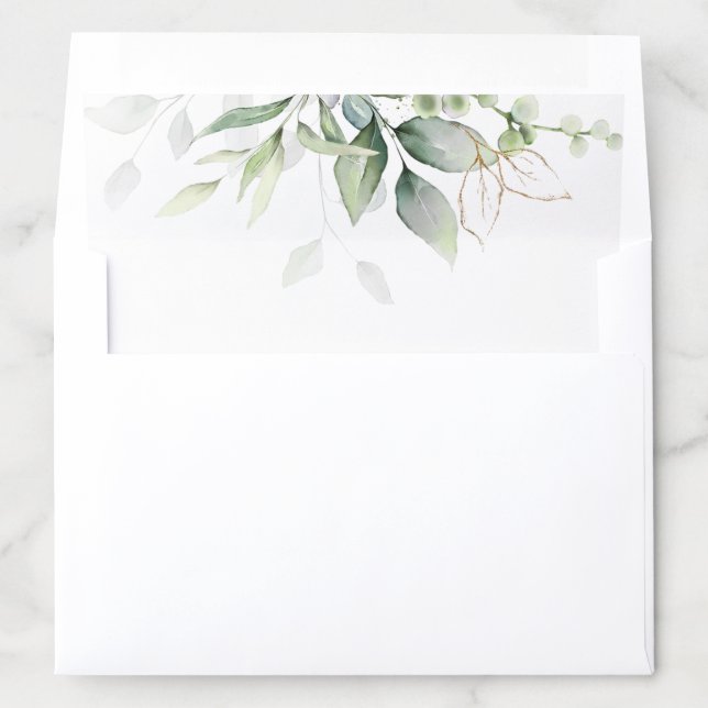 Eucalyptus Greenery Gold Leaves Elegant Envelope Liner (In Envelope)