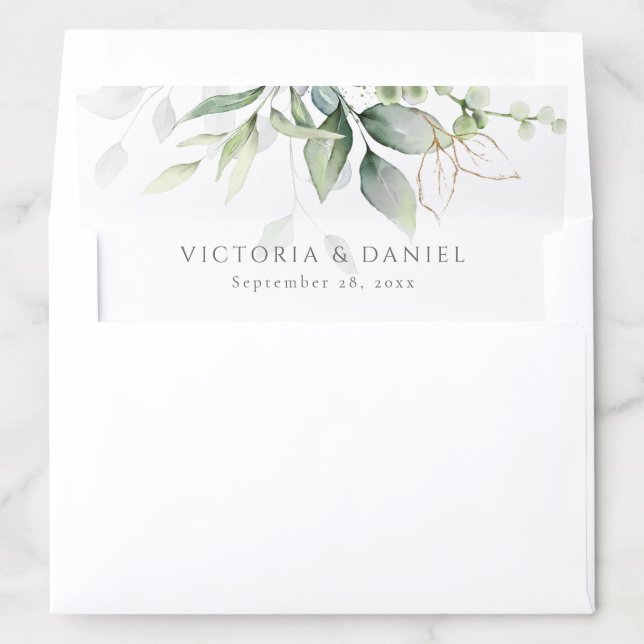 Eucalyptus Greenery Gold Leaves Elegant Envelope Liner (In Envelope)