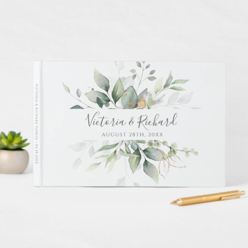 Eucalyptus Greenery Gold Leaves Elegant Wedding Guest Book