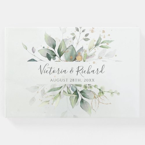 Eucalyptus Greenery Gold Leaves Elegant Wedding Guest Book