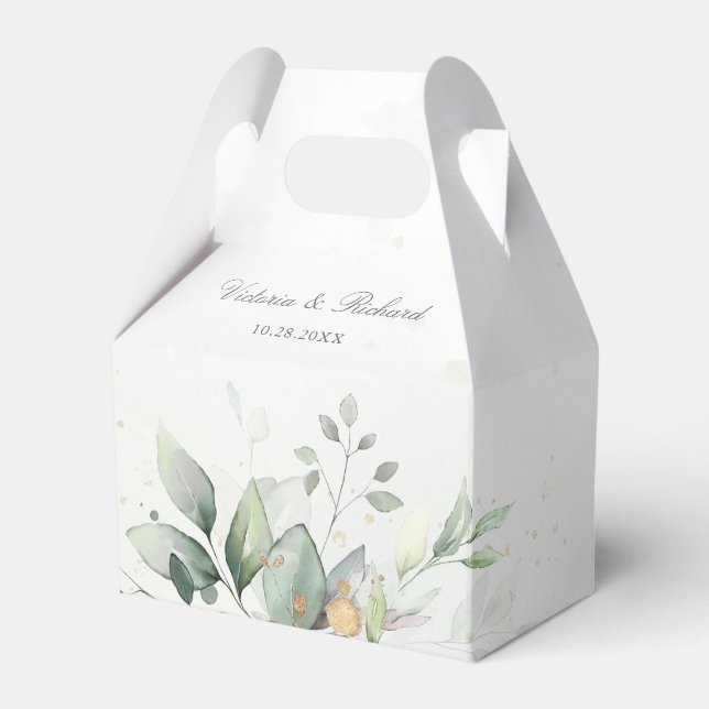 Eucalyptus Greenery Gold Leaves Thank You Favor Boxes (Front Side)