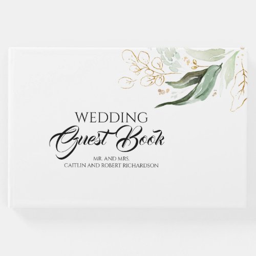 Eucalyptus Greenery Gold Leaves Wedding Guest Book
