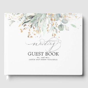 Eucalyptus Greenery Gold Leaves Wedding Guest Book