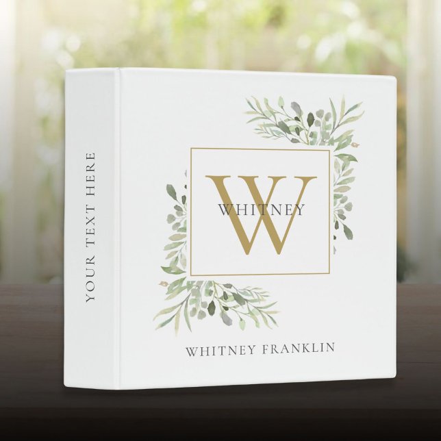 Eucalyptus Greenery Gold Monogram School Office 3 Ring Binder (Eucalyptus Greenery Gold Monogram School Office 3 Ring Binder)