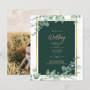 Eucalyptus Greenery Gold PHOTO WEDDING INVITE