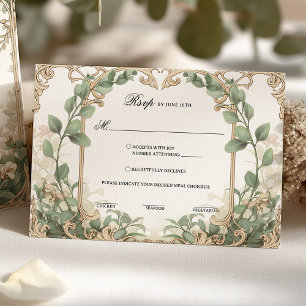 Eucalyptus Greenery Gold Rsvp with Meal Choices  Card