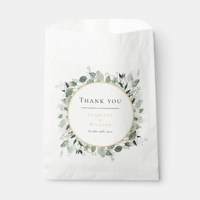 Eucalyptus Greenery Gold Sage Green Wedding Favor Bag (Front)