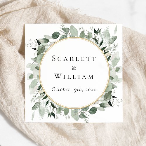 Eucalyptus Greenery Gold Sage Green Wedding Napkins