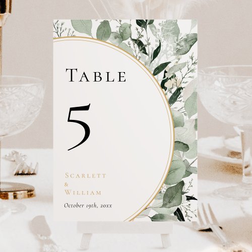 Eucalyptus Greenery Gold Sage Green Wedding Table Number