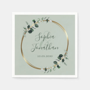Eucalyptus Greenery Gold Sage Personalized Wedding Napkins
