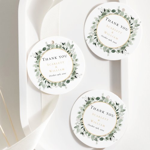 Eucalyptus Greenery Gold Sage Wedding Thank You Favor Tags