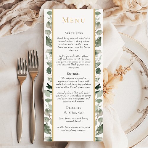 Eucalyptus Greenery Gold Simple Sage Green Wedding Menu