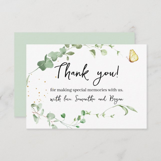  Eucalyptus Greenery Gold Sparkle Thank You Card (Front/Back)