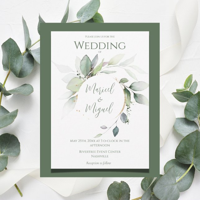 Eucalyptus Greenery Gold Watercolor Modern Wedding Invitation (Creator Uploaded)