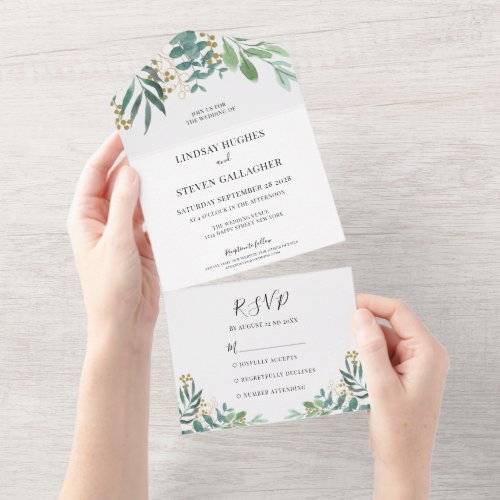  Eucalyptus Greenery Gold Wedding All In One Invit All In One Invitation