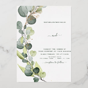 Eucalyptus Greenery Gold Wedding Foil Invitation