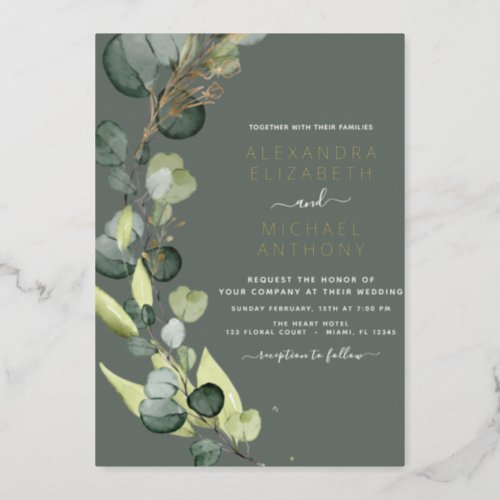 Eucalyptus Greenery Gold Wedding Foil Invitation