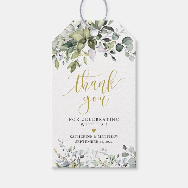 Eucalyptus Greenery Gold Wedding Gift Tag (Front)