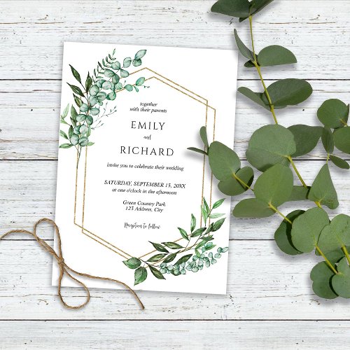 Eucalyptus Greenery Gold Wedding Invitation