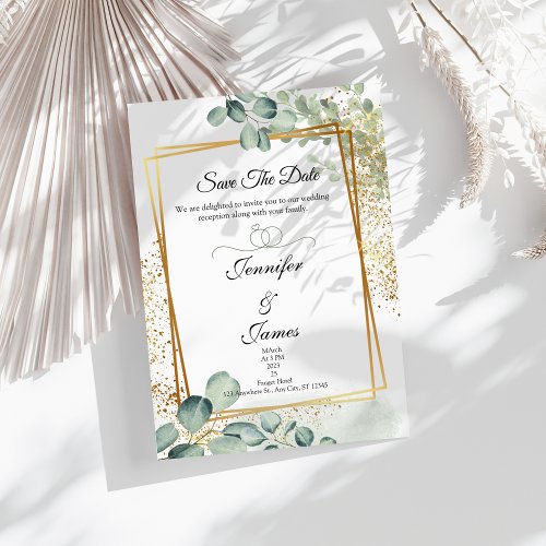 Eucalyptus Greenery gold Wedding Invitation 