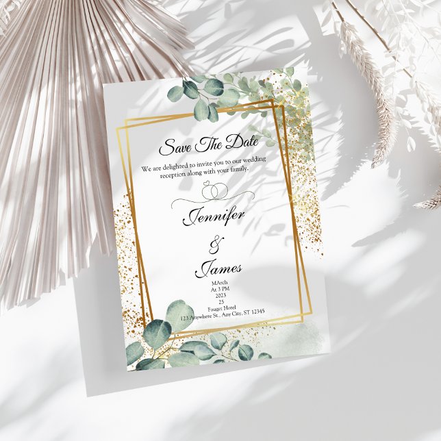 Eucalyptus Greenery gold Wedding Invitation  (Greenery wedding invitation)