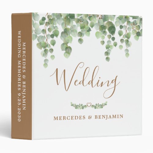 Eucalyptus Greenery Gold Wedding Photo Album 3 Ring Binder