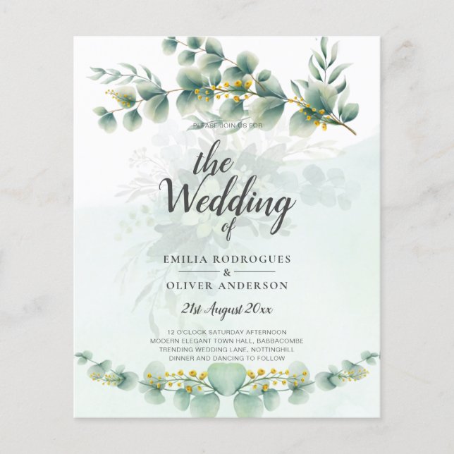 Eucalyptus Greenery Gold WEDDING QR CODE Modern Flyer (Front)