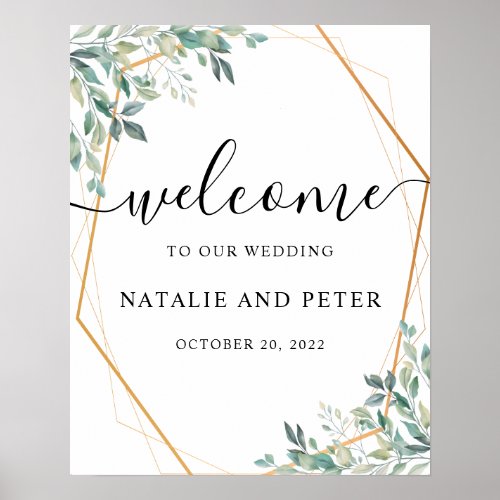 Eucalyptus Greenery Gold Wedding Welcome Sign