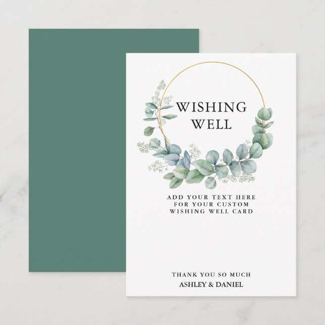 Eucalyptus Greenery Gold Wedding Wishing Well Card (Front/Back)
