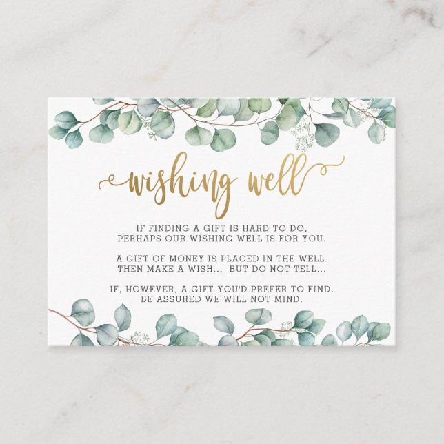 Eucalyptus Greenery Gold Wedding Wishing Well Enclosure Card (Front)