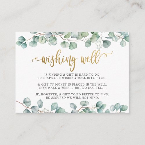 Eucalyptus Greenery Gold Wedding Wishing Well Enclosure Card