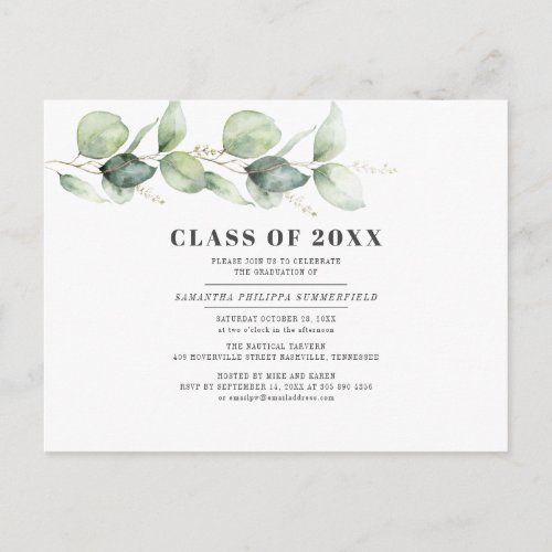 Eucalyptus Greenery Graduation 2022 Grad Party Invitation Postcard