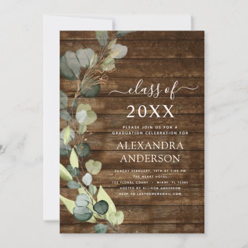 Eucalyptus Greenery Graduation Class Of 2022 Wood Invitation