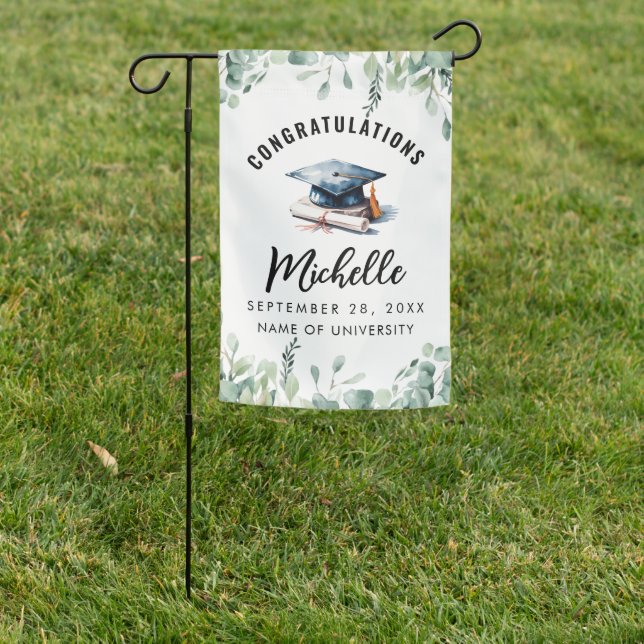 Eucalyptus Greenery Graduation  Congratulations Garden Flag (In SItu)