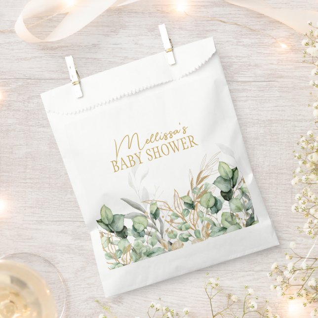 Eucalyptus Greenery Green Leaf & Gold Baby Shower Favor Bag (Clipped)