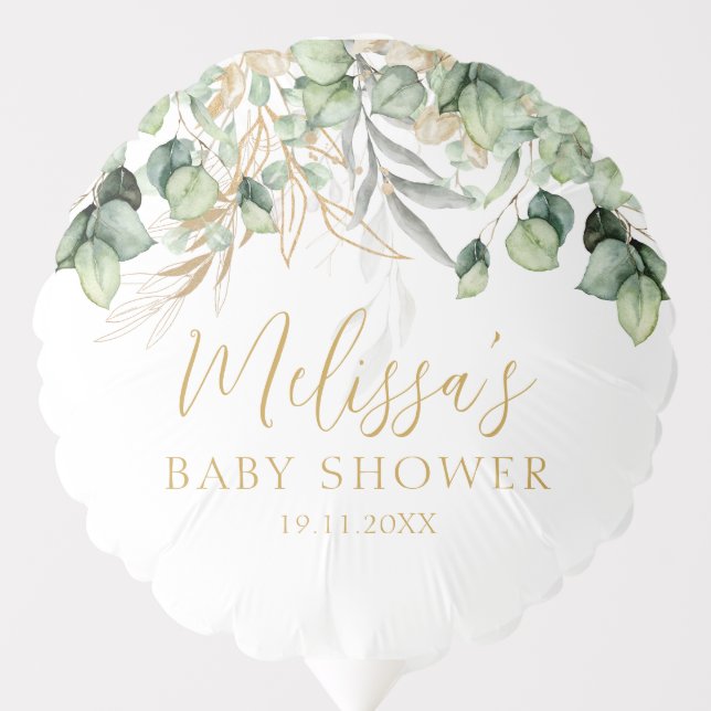 Eucalyptus Greenery Green Leaf & Gold Balloon (Front)