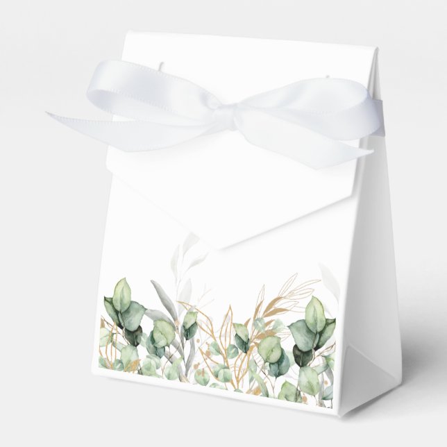 Eucalyptus Greenery Green Leaf & Gold  Favor Boxes (Front Side)