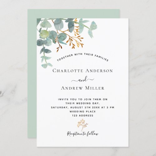 Eucalyptus greenery green modern elegant wedding invitation