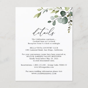 Eucalyptus Greenery Guest Information Details Enclosure Card