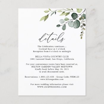 Eucalyptus Greenery Guest Information Details Enclosure Card by PeachBloome at Zazzle