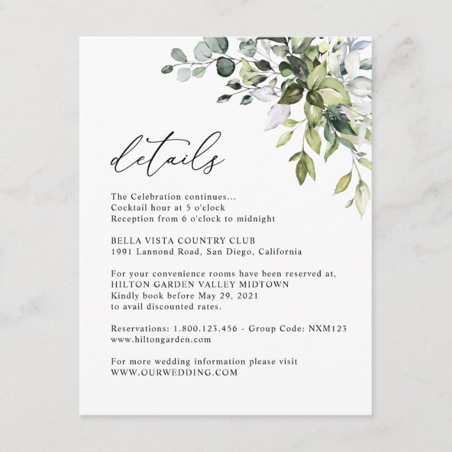 Eucalyptus Greenery Guest Information Details Enclosure Card