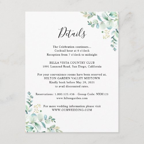 Eucalyptus Greenery Guest Information Enclosure Card