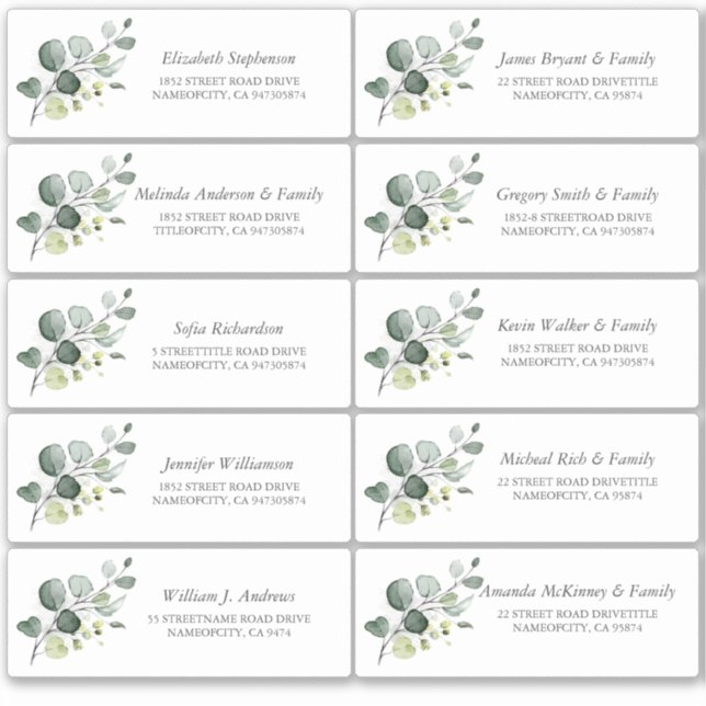 Eucalyptus Greenery Guest Names Address Labels (Front)