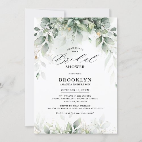 Eucalyptus Greenery Gum Botanical Bridal shower Invitation