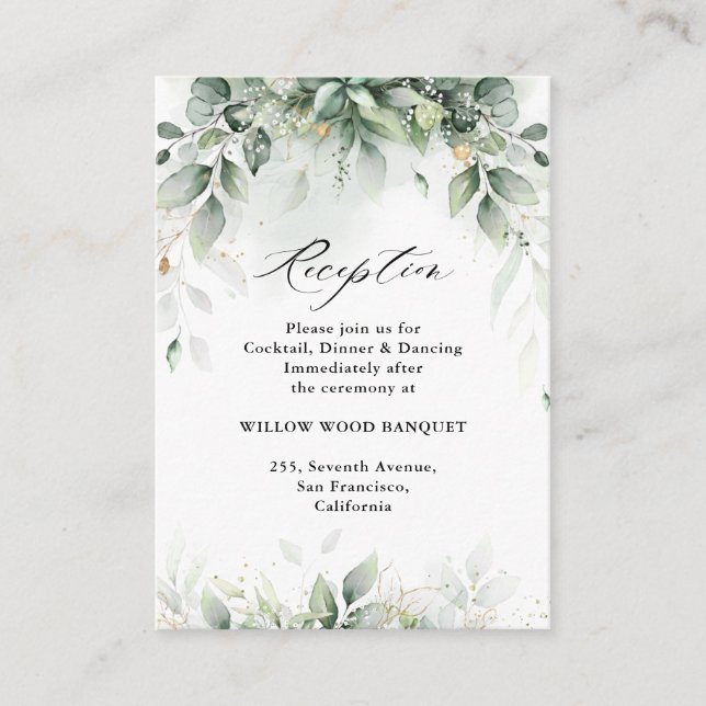Eucalyptus Greenery Gum Botanical Reception Enclosure Card (Front)