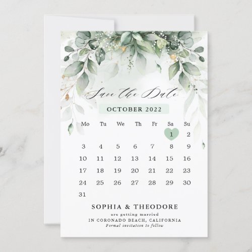 Eucalyptus Greenery Gum Botanical Rustic Calendar  Save The Date